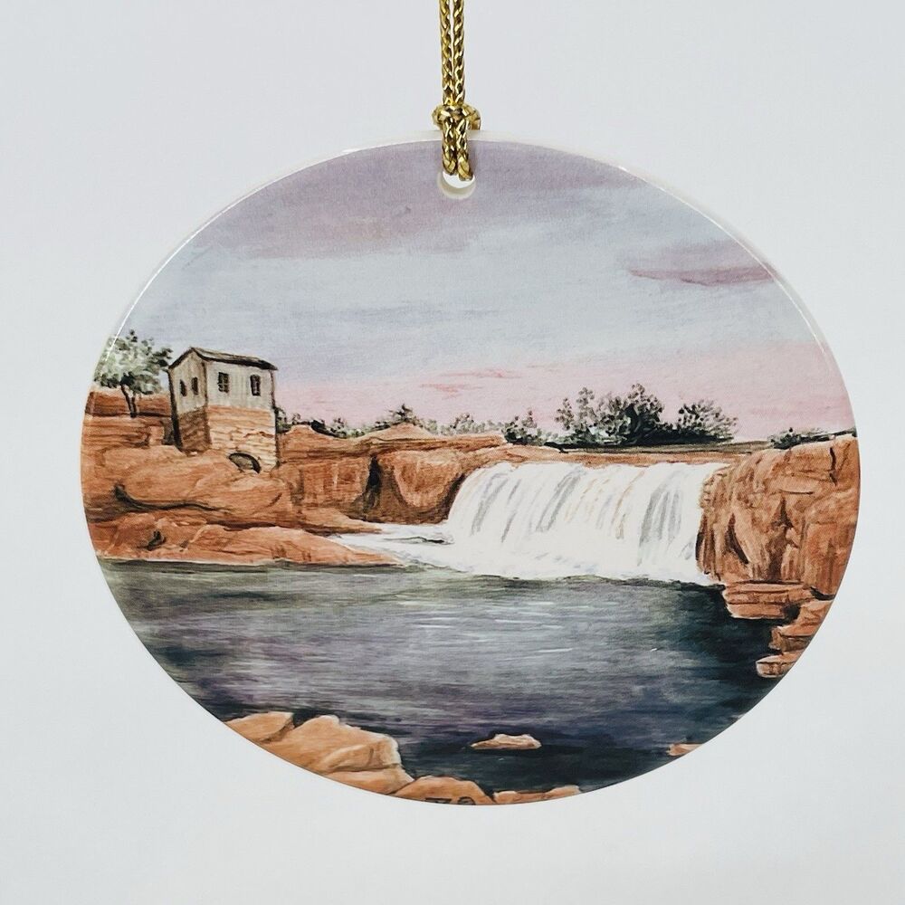 Sioux Falls South Dakota Waterfall Christmas Ornament Hand Painted Ceramic 2003 - Picture 2 of 12